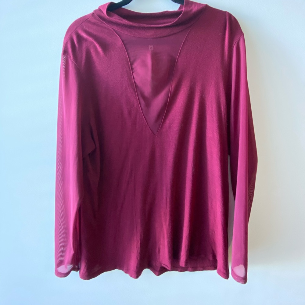 LF Emma + Sam red long sleeve mesh and cotton top